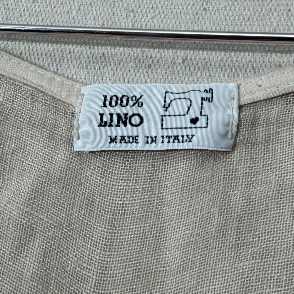 Made in Italy 100% linen Peasant Blouse Tie Front Babydoll Boho beige - Picture 6 of 7